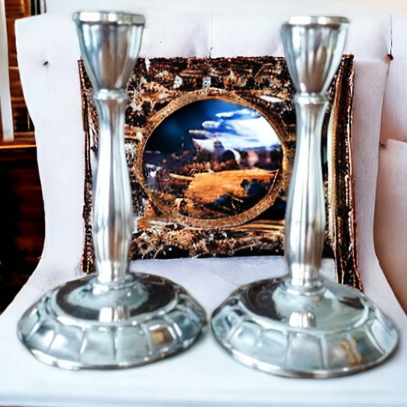 1970's Pair of Wm A Rogers by Oneida 6” Silver Plate Candle Holders - Picture 1 of 6